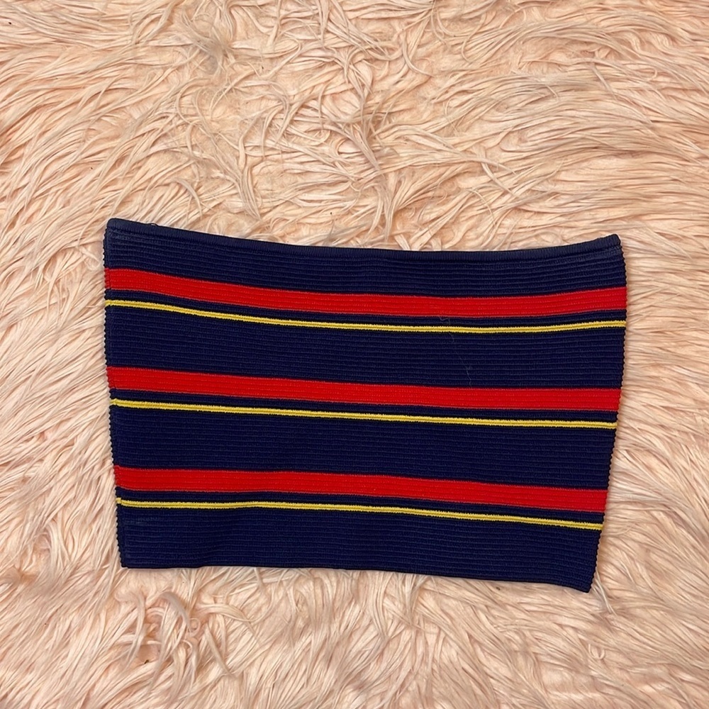 Kendall and Kylie Navy Blue Yellow Red Stripe‎ Tube Top Size Small